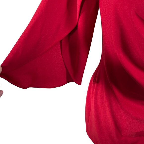 DKNY Open Sleeve Ruched Sheath Dress Size 8 Red Holiday - Picture 6 of 8